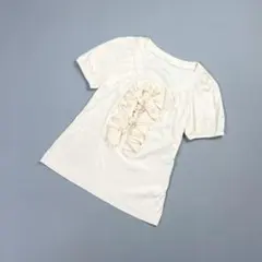 美品 トゥービーシック フリル付Tシャツ 半袖 光沢感 アイボリー2*LD285のサムネイル