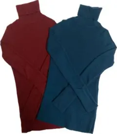 ユニクロ　リブタートルネックセーター　レッド&グリーン2枚セット
