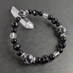 【在庫整理セール】スノーフレークオブシディアン オニキス　水晶のブレスレット
