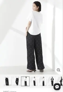 nano universeドットリラクシーワイドパンツ　ブラック