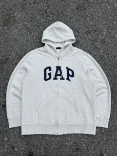 【L】GAP ジップアップパーカー グレー ロゴ刺繍