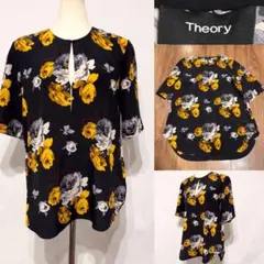 theory セオリー　シルク　半袖ブラウス　花柄　フラワープリント　S