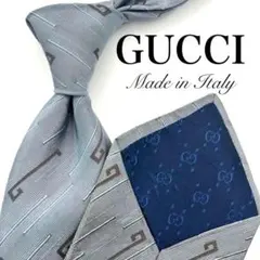 【美品】GUCCI グッチ ネクタイ グレー ブラウン ブランドロゴ ストライプ