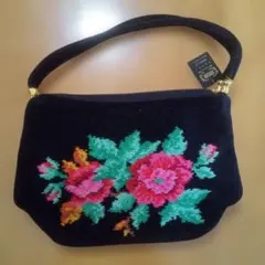 【週末値下げ】FEILER 花柄刺繍 ハンドバッグ 黒