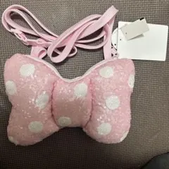 ディズニー　ポシェット　ショルダーバッグ　スパンコール　リボン　ミニー