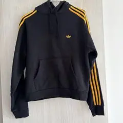 adidas 3ストライプ フーディー M ブラック/イエロー