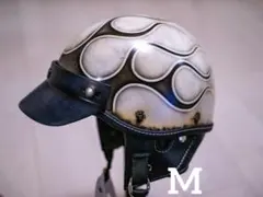 ショーティヘルメット ポリヘル レッドブラウンリボン塗装エイジング