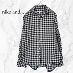 【ニコアンド】チェックシャツ 襟ソフトワイヤー入り 長袖 白黒　コットンのサムネイル