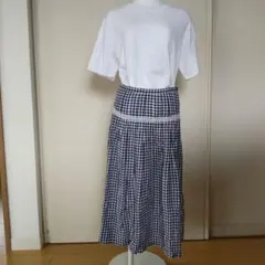 ギンガム青スカート未使用ガーゼ素材　トレコトンTre‘s cotonのサムネイル