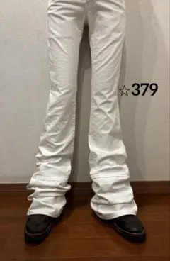 ホワイト　ロングレングスデニム　フレアデニム　Y2K ベルボトム　opium 白