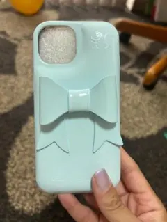 リボン付き スマートフォンケース iPhone15　水色のサムネイル