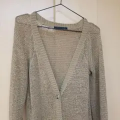 ブラウン かぎ編みロングカーディガン