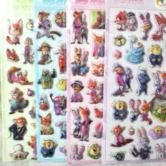 立体シール　四枚セット　ぷくぷく　ボンボンドロップシール　ズートピア