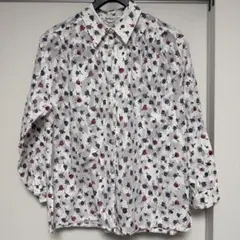 80s Petitjour 花柄シャツ チューリップ 総柄 白シャツ 透け感