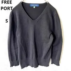 FREE PORT ブラック Vネックセーター　トップスニット　絹混紡　S相当