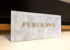 ホワイトマーブル画像背景アクリル表札＊透明45度斜めカット＊UV印刷