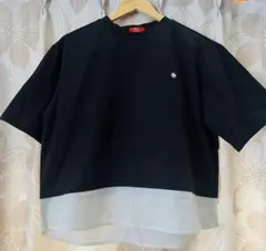 POLO Tシャツ 重ね着風 ブラック LLサイズ