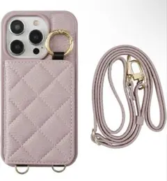 iPhone15Pro用キルティングショルダーストラップケース ライトパープル