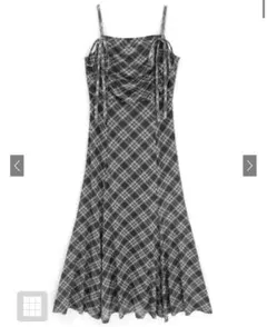 チェック柄ギャザーリボンキャミソールワンピース