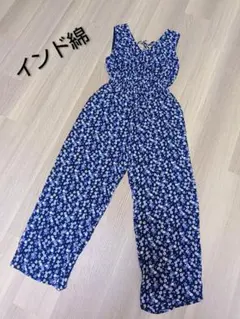 Flower　インド綿 小花柄 サロペット オールインワン ネイビーのサムネイル