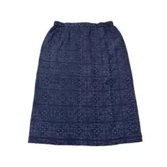 美品✨ネイビー 総柄 花柄 スカート ウエストゴム 通勤 オフィス フォーマル