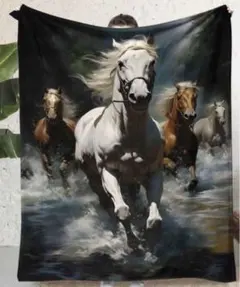 更にsale☆馬柄ブランケット 毛布 ひざ掛け 70×100 乗馬 競馬♪