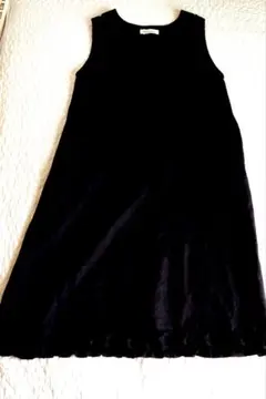 フォグリネンワーク×ネストローブ フリル ノースリーブワンピース 黒 ブラック