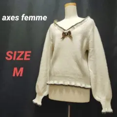 axes femme　アクシーズファム　ニットセーター　リボン　Vネック　M