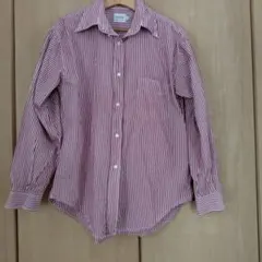 白とワイン色のストライプ長袖シャツベネトン