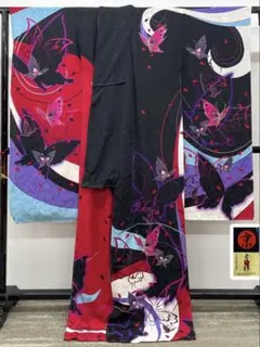 京友禅 振袖 仮絵羽 銀通し 金彩 蝶 正絹 未仕立て品 八掛付き MOK961 