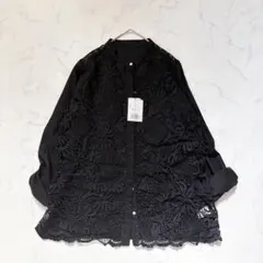 新品タグ付き✨アンティカ　パターントルソ　フロントレースシャツ　バンドカラー　黒のサムネイル