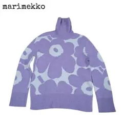 マリメッコ ウニッコ 総柄 花柄 フラワー ハイネック タートルネック セーター 美品✨マリメッコ タートルネックニット ウニッコ 花柄 ネイビー