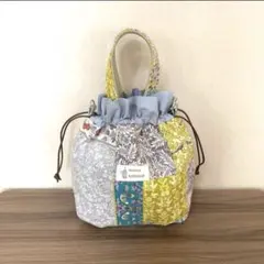 2wayバッグ　巾着バッグ　ミニバッグ　ショルダー　ポシェット　フリル　イエロー