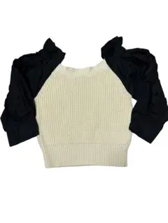ZARA パフスリーブ異素材ドッキングニット