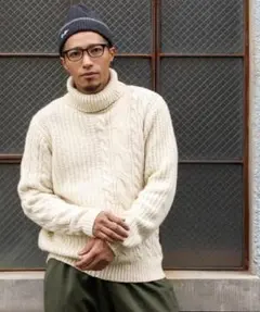 DUFFER ミドルゲージ ケーブル編みタートルニット Lサイズ