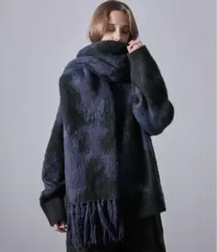 【CLEL】モヘアブレンドシャギーデザイン大判マフラー ブルー