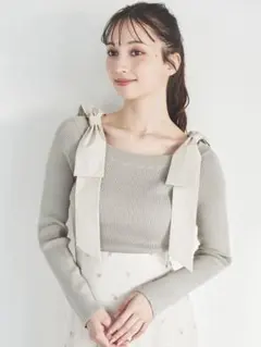 【トランテアン】肩リボンリブニット