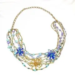 ビーズとパールの多層ネックレス