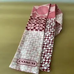 COACH シルクスカーフ ピンク系 ロゴ