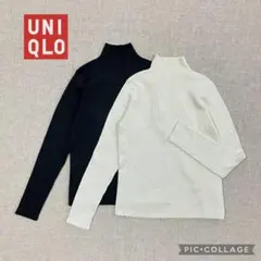 UNIQLO リブタートルネックセーター　ブラック＆アイボリー　ラメ　2枚セット