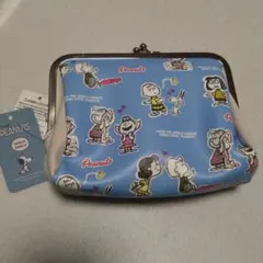 PEANUTS キャラクターポーチ 青　スヌーピー　がま口