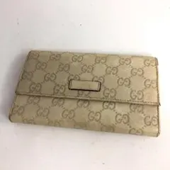 GUCCI ニース マイクロシマ ゴールド金具 ホワイトグレー 長財布
