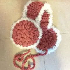 シンプル　レッド　丸型　耳あて・イヤーマフ　ハンドメイド