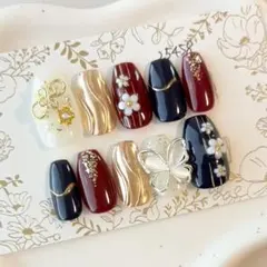 振袖ネイルチップ　成人式　ニュアンス　フラワー　バタフライのサムネイル