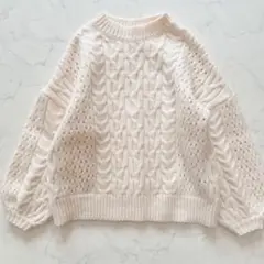 BEAUTY&YOUTH 透かし編みケーブルニットプルオーバー