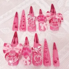 ネイルチップ ♥ 量産型 地雷系 平成女児 ピンク ロング