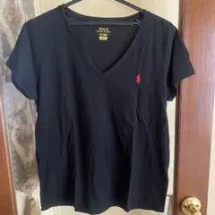 ポロラルフローレン　Vネックtシャツ　ロゴ　刺繍　ワンポイント　ブラック