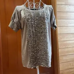 エクリュフィルフリルデザインTシャツ パフ袖 ラメ ストレッチ感のサムネイル