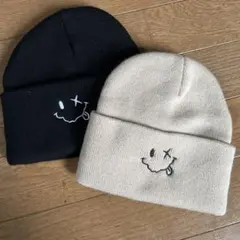 ニット帽 2点セット 黒 ベージュ