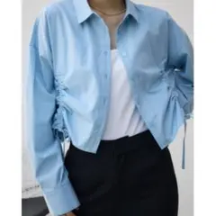 AZUL by moussy フロントギャザーシャツ SAX
